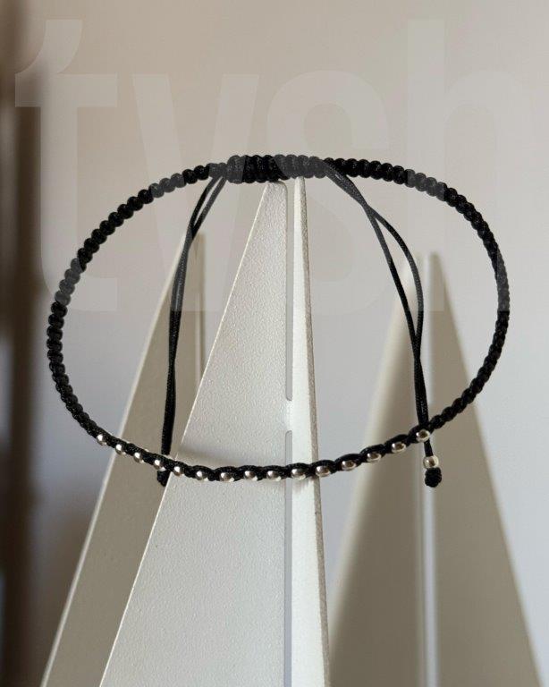 Black nylon thread with silver beads anklet