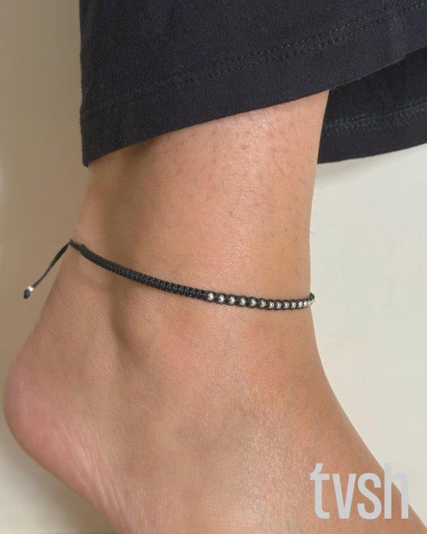 Black nylon thread with silver beads anklet