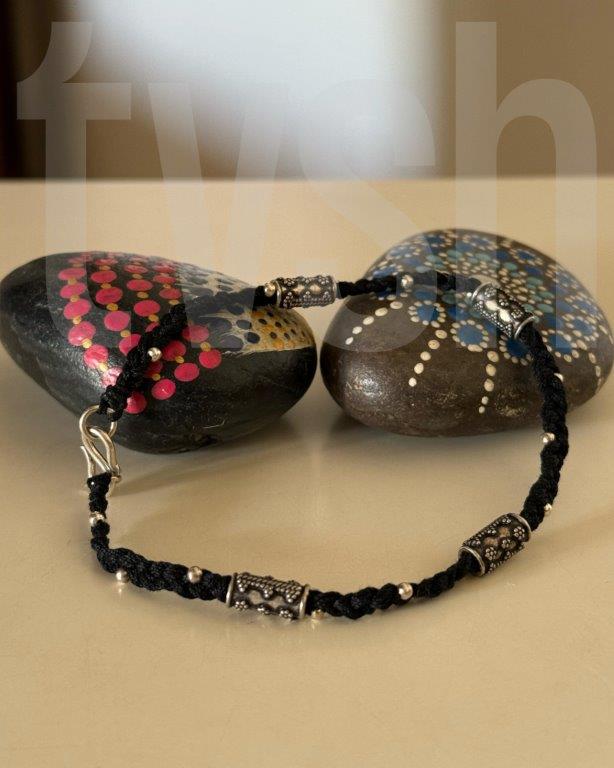 Silver black thread with charm anklet