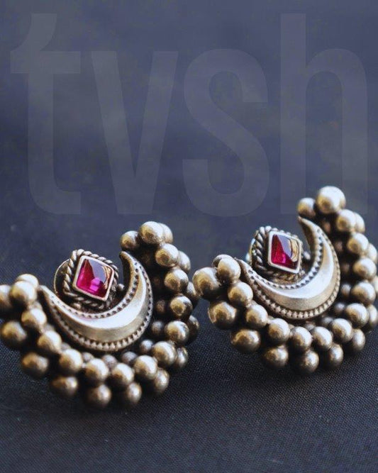 Half moon stud with semiprecious stone